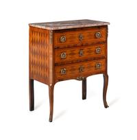 A Louis XVI Style Parquetry Marble-Top Commode