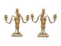 A Pair of French Gilt Bronze and Alabaster Four-Light Candelabra