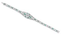 An Art Deco Platinum, Diamond and Emerald Bracelet, 15.70 dwts.