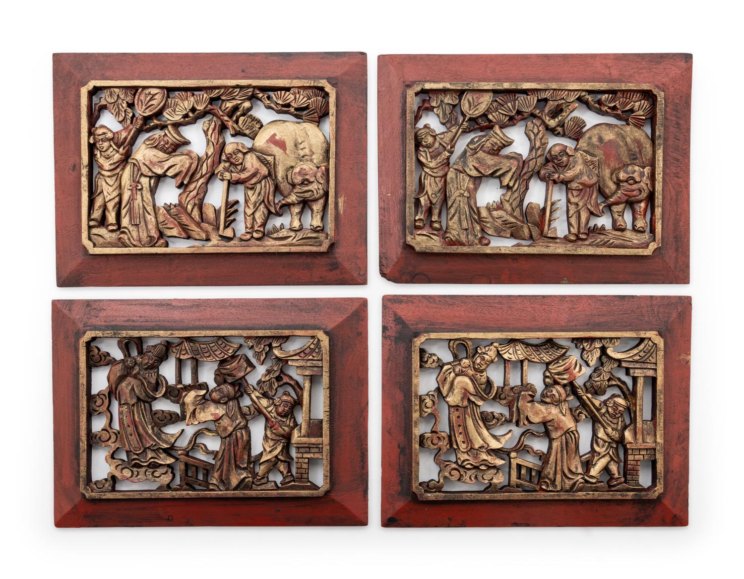 Nine Chinese Carved Wood Panels