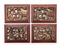 Nine Chinese Carved Wood Panels