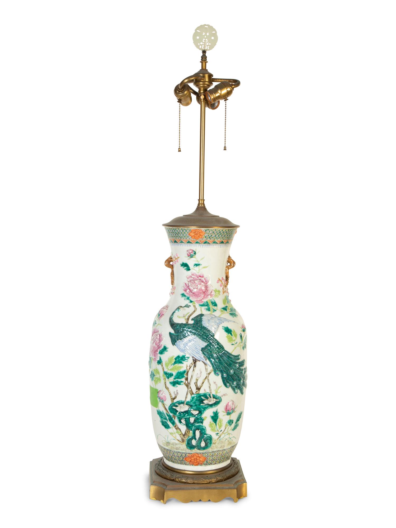 A Large Pair of Chinese Export Molded Porcelain Table Vases — 19th/20th Century