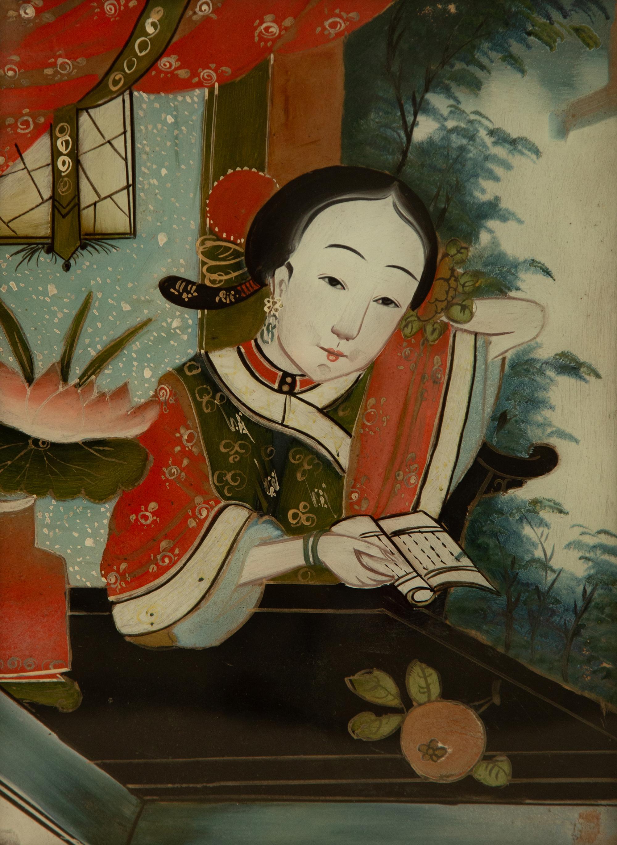 Three Chinese Reverse Glass Paintings on Glass