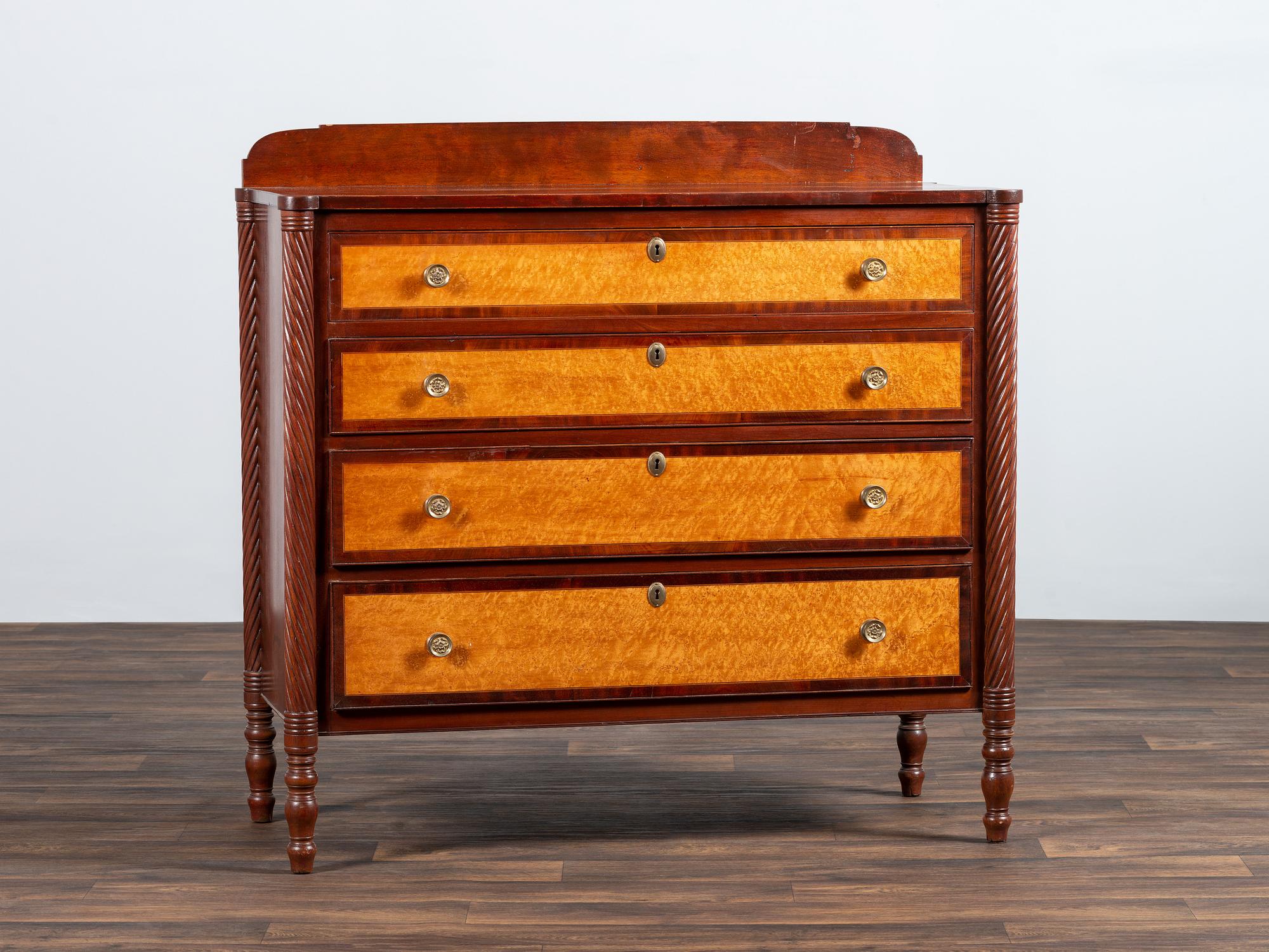 A Federal Bird's-Eye Maple and Mahogany Chest of Drawers