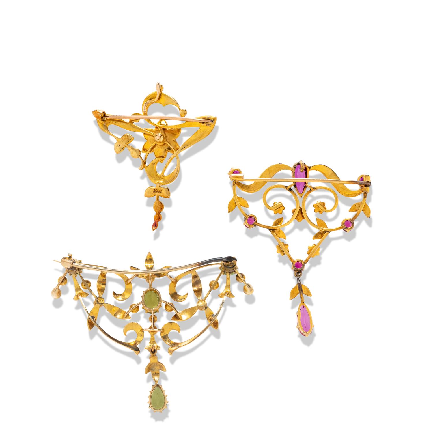 COLLECTION OF SEED PEARL AND MULTIGEM PENDANT BROOCHES