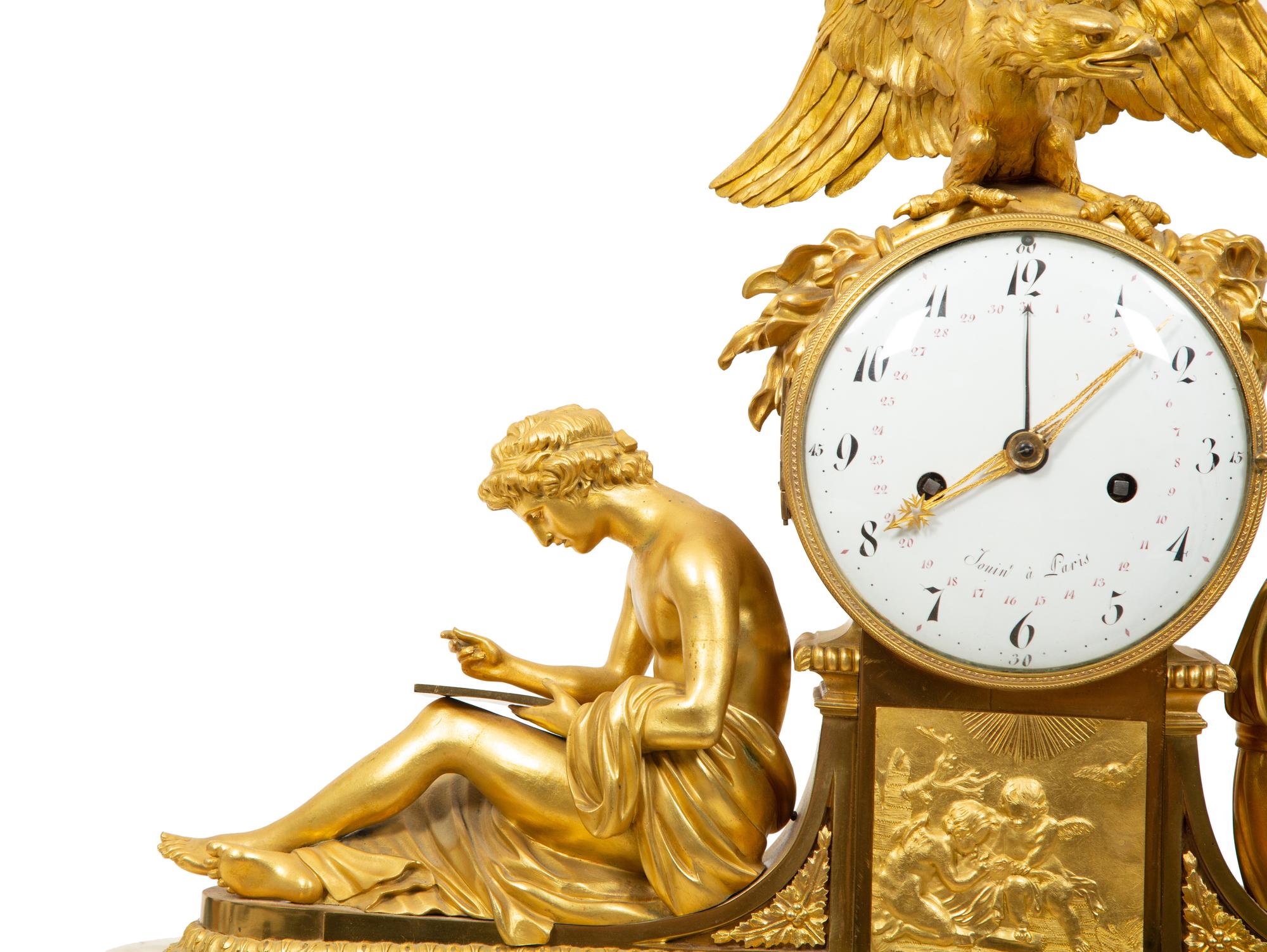A Late Louis XVI Gilt Bronze and Marble Mantel Clock