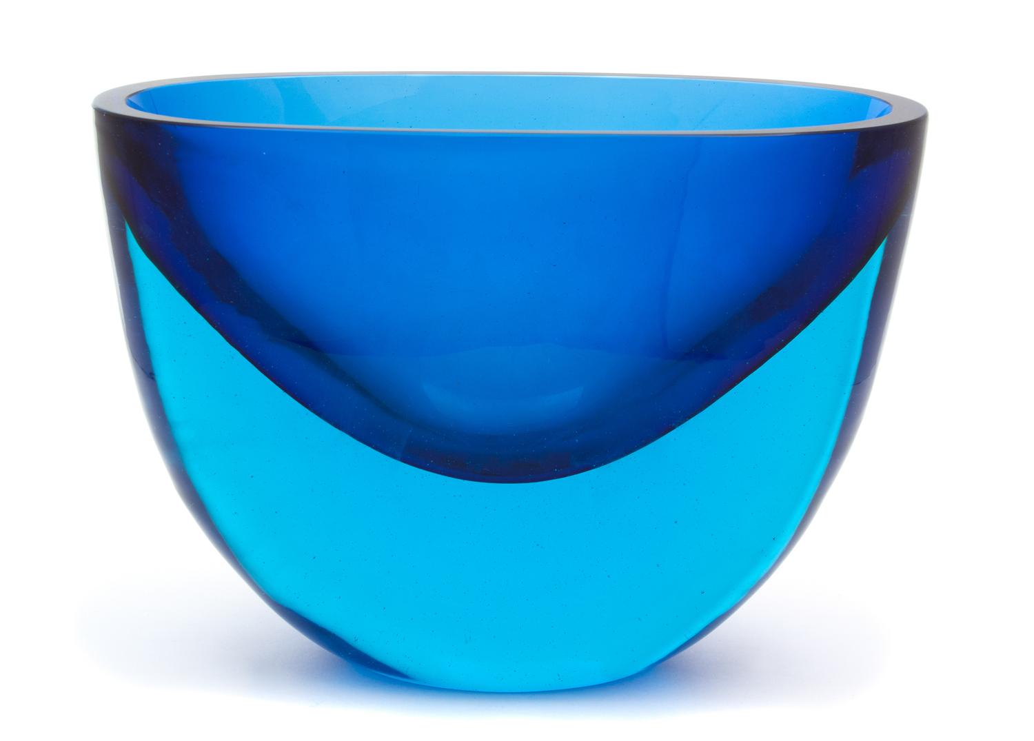 A Contemporary Blue Glass Vessel-form Vase Height 8 3/4 x width 12 3/8 inches. — 20TH CENTURY