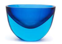 A Contemporary Blue Glass Vessel-form Vase Height 8 3/4 x width 12 3/8 inches. — 20TH CENTURY