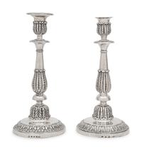A Pair of Russian Silver Candlesticks