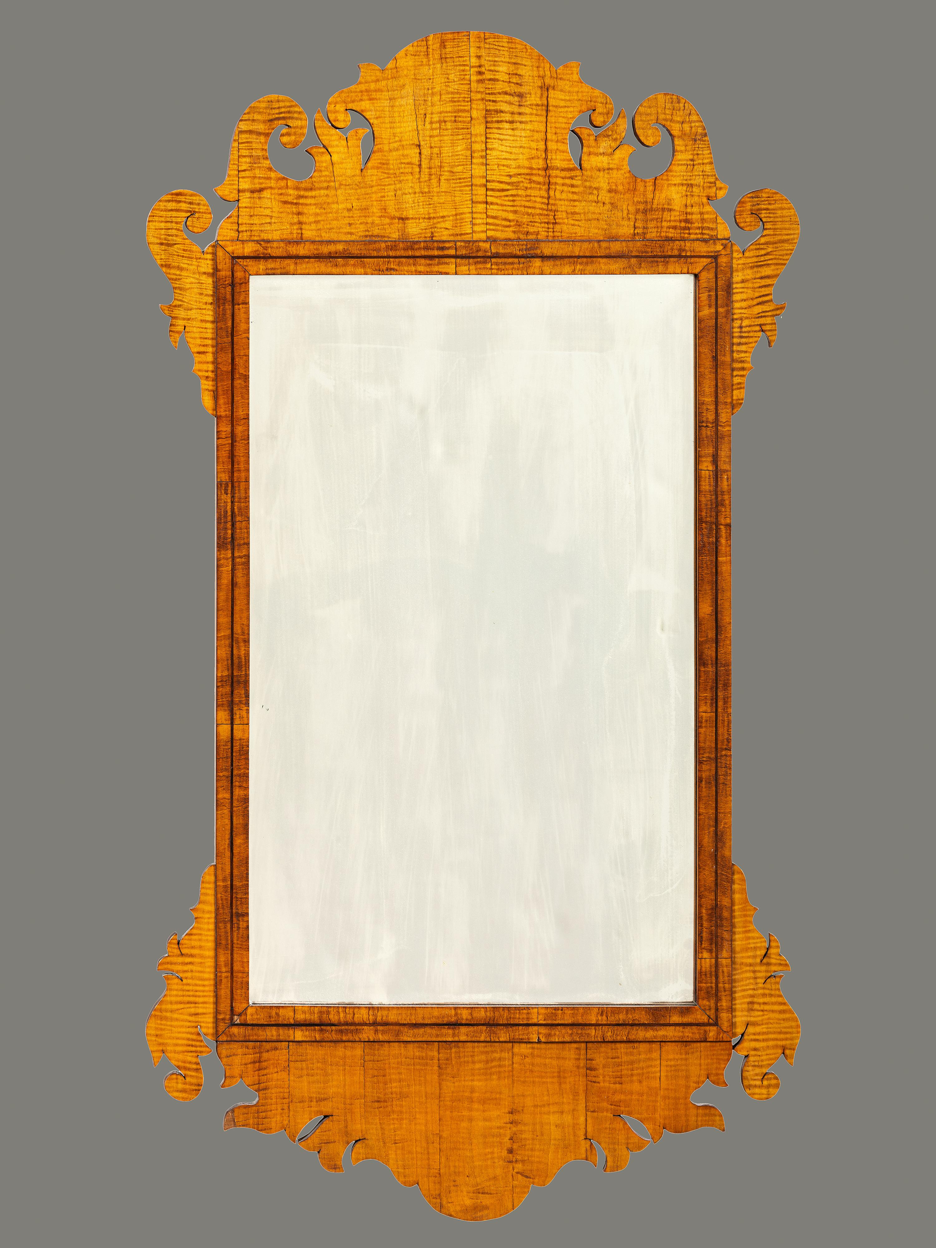 A Chippendale Style Tiger Maple Looking Glass