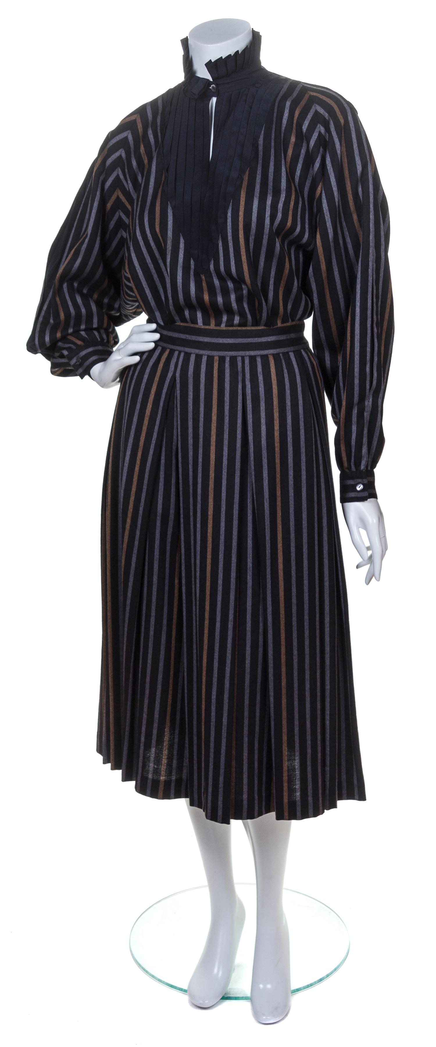 A Gucci Black Wool Striped Skirt Ensemble, Size 44.