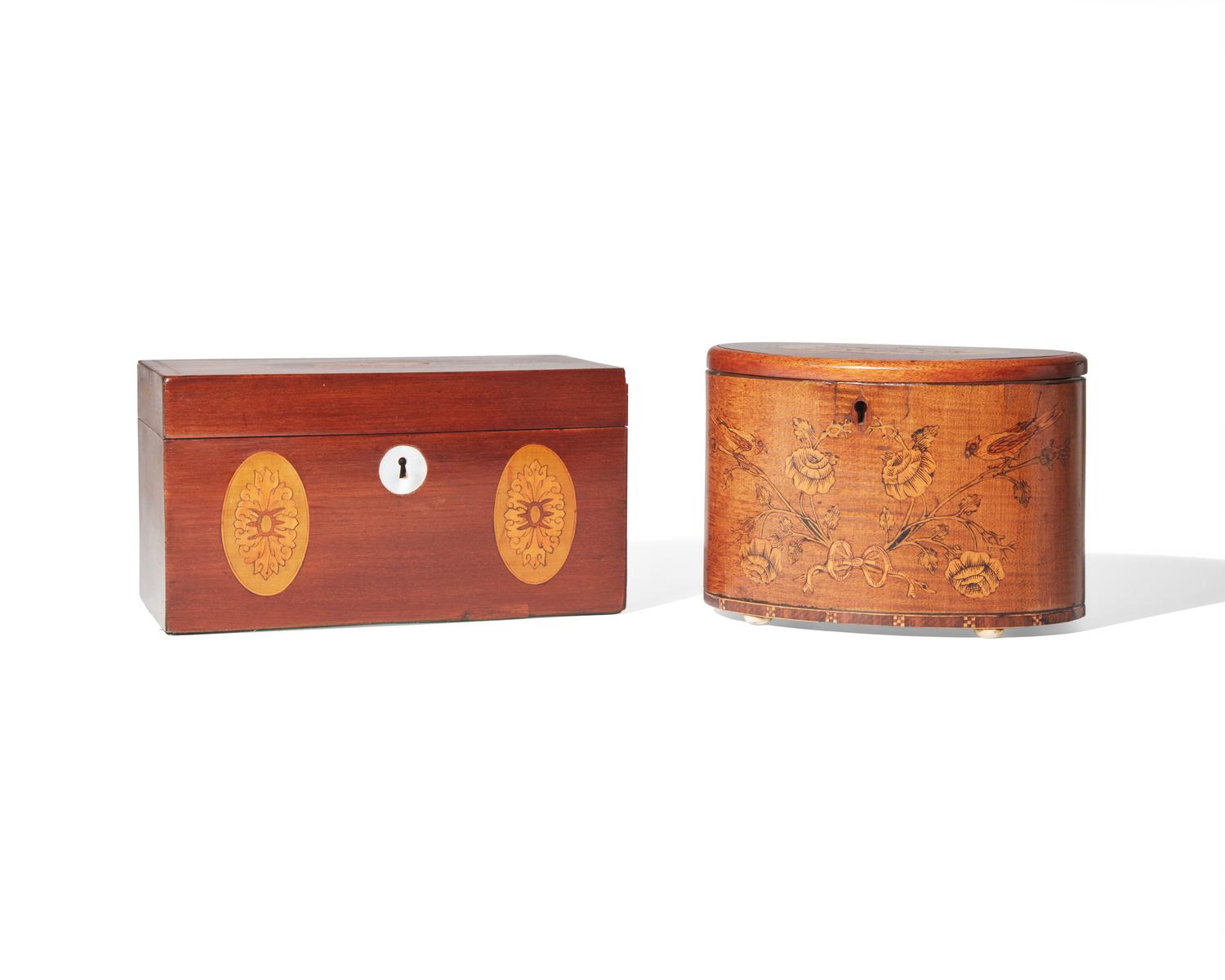 Two George III inlaid mahogany tea caddies, circa 1800