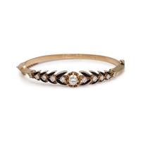 YELLOW GOLD, DIAMOND AND ENAMEL BANGLE BRACELET