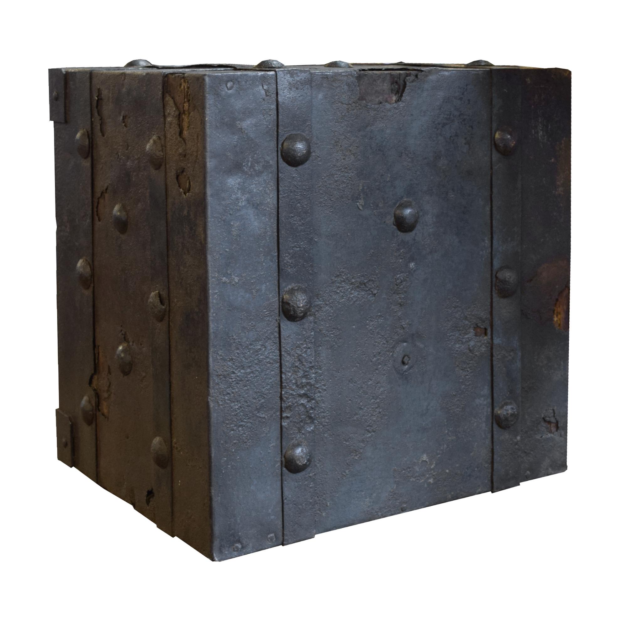 A Wrought Iron Hobnail Safe 11.5" W x 9.5" D x 12" H — Italy, 19th Century