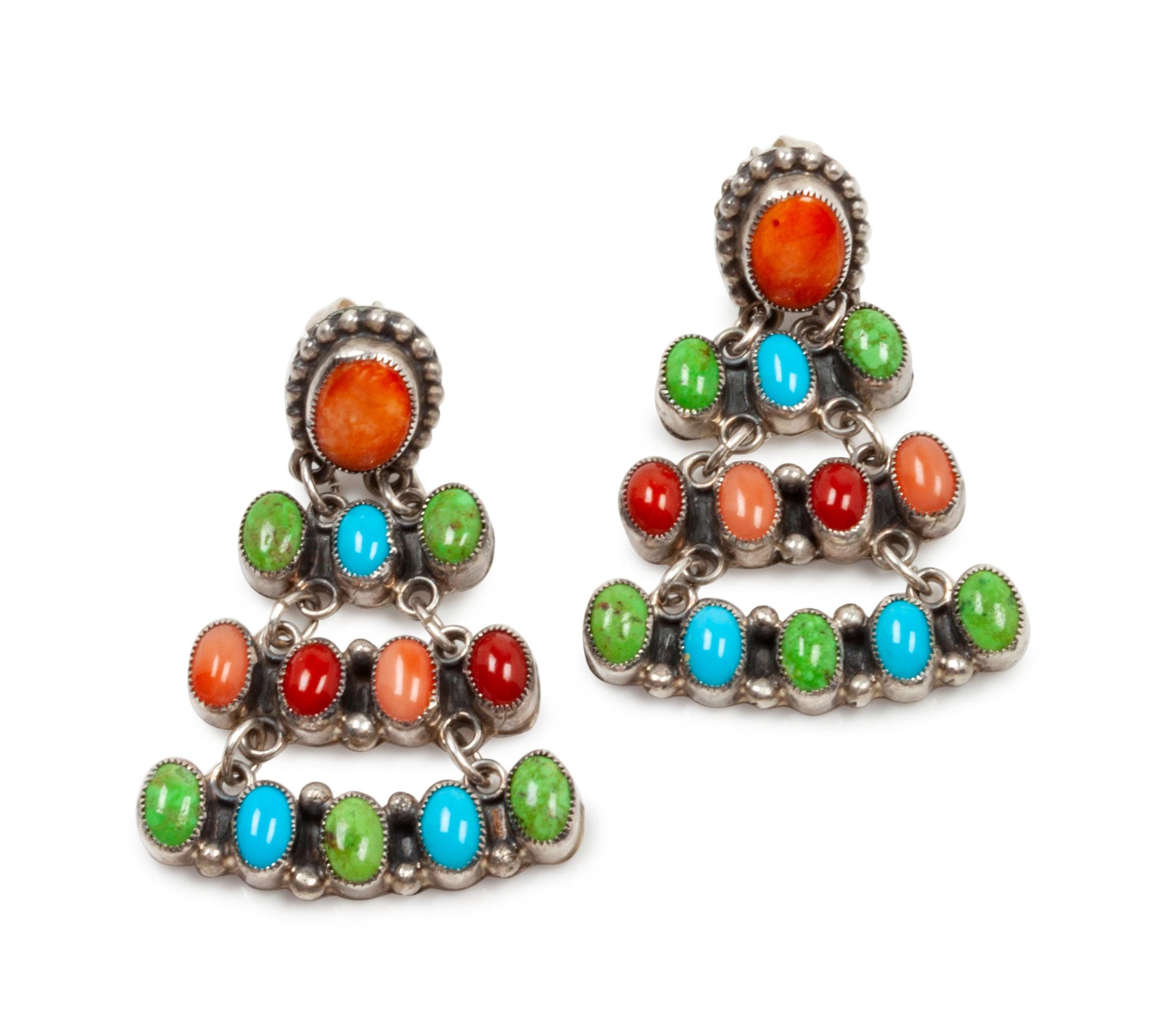 Silver and Multi-Stone Inlay Earrings