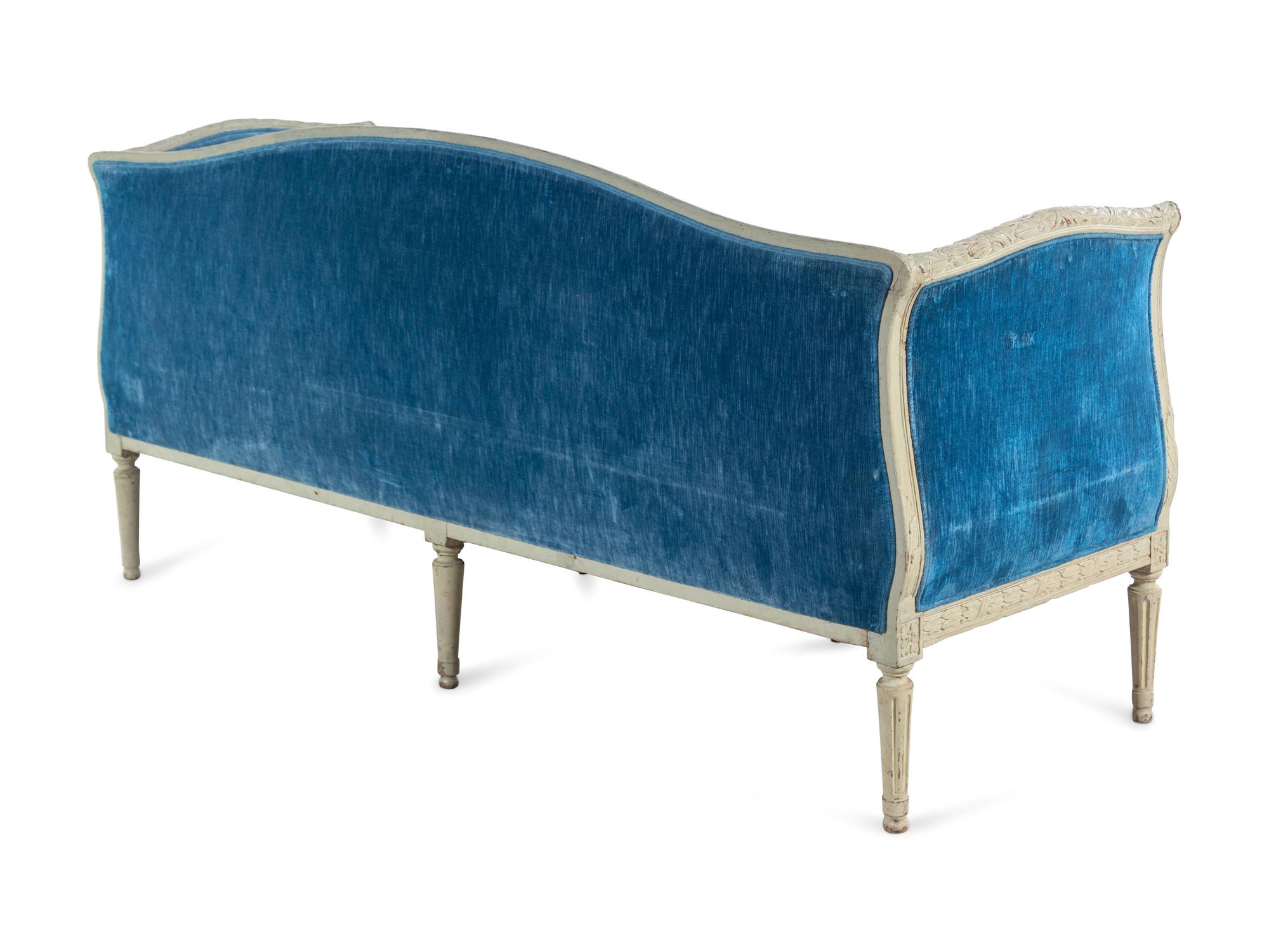 A Gustavian Carved and Gray-Painted Sofa