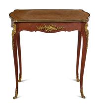 A Louis XV Style Gilt Bronze Mounted Parquetry Table