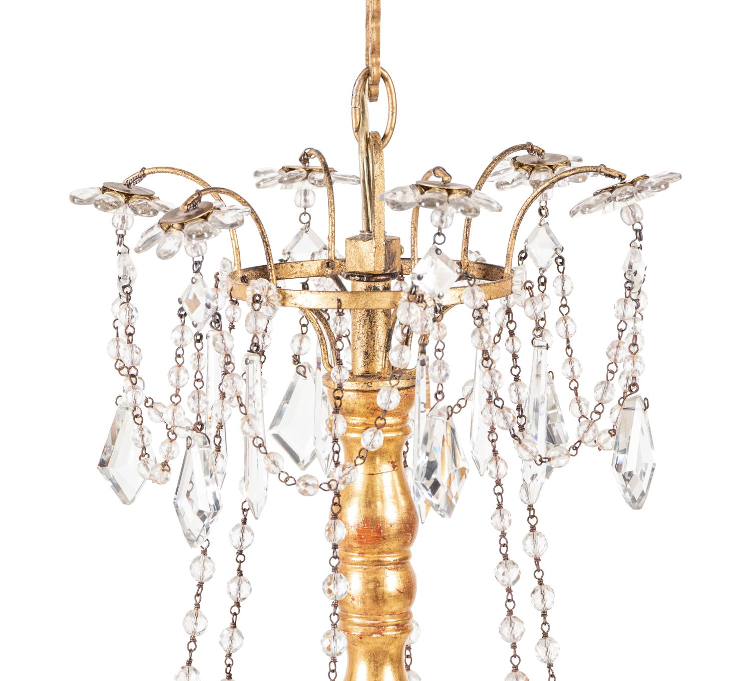 An Italian Giltwood and Tôle Six-Light Chandelier