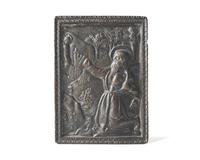 An Italian bronze bas relief pax depicting Saint Jerome in the Wilderness, late 15th century