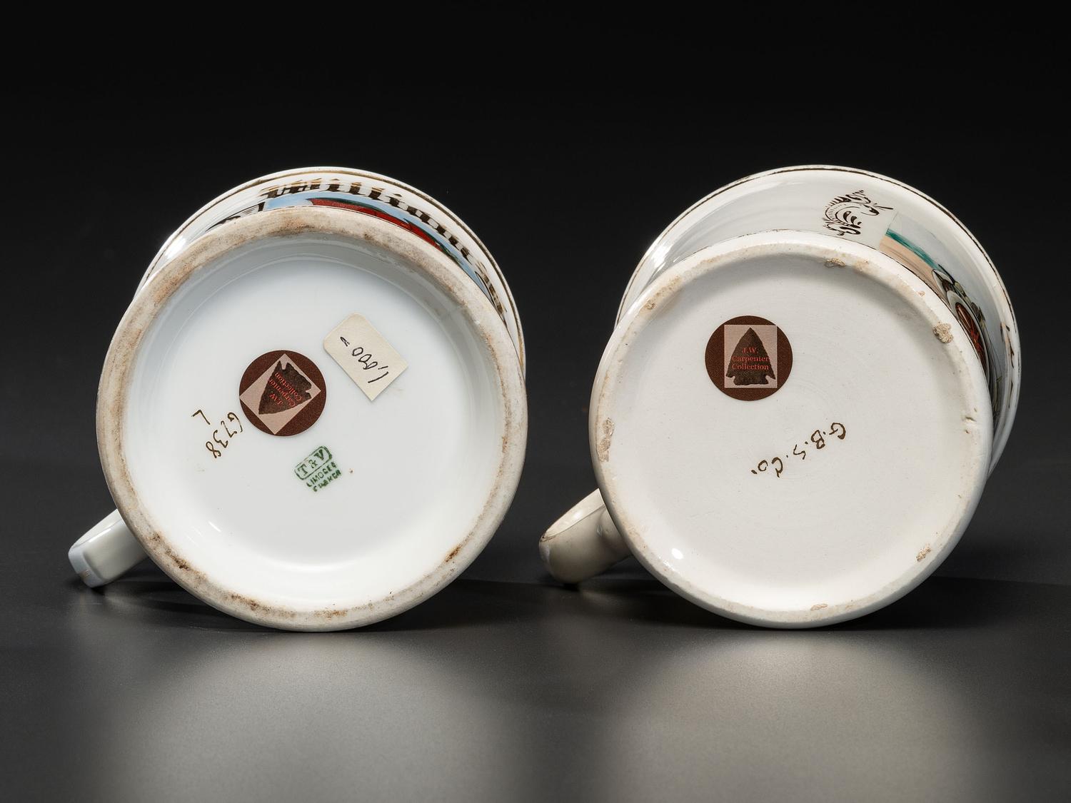 Two Shaving Mugs Depicting Open Touring Automobiles