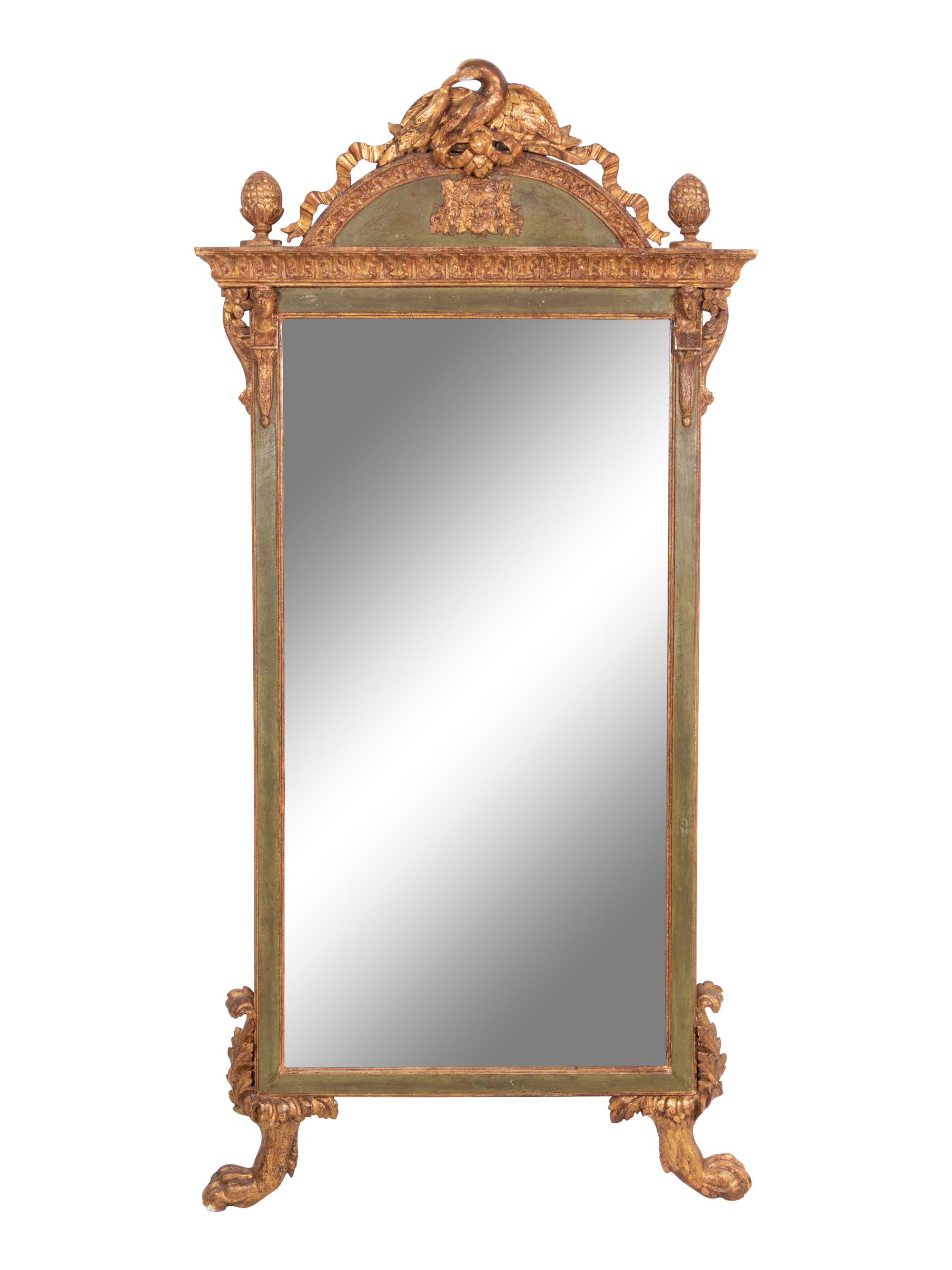 A North Italian Green-Painted and Parcel Gilt Pier Mirror