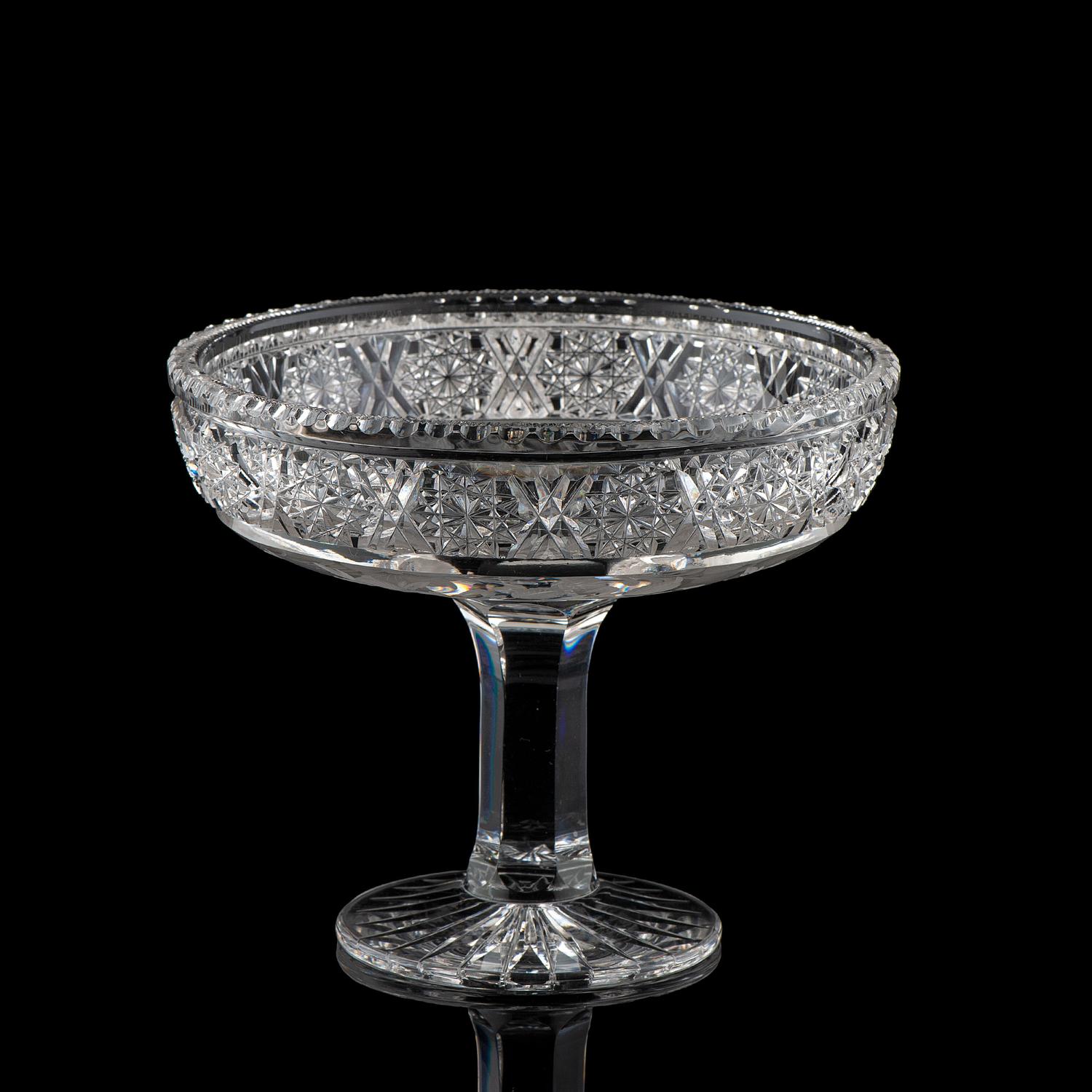 A Tuthill Cut Glass Compote with Primroses