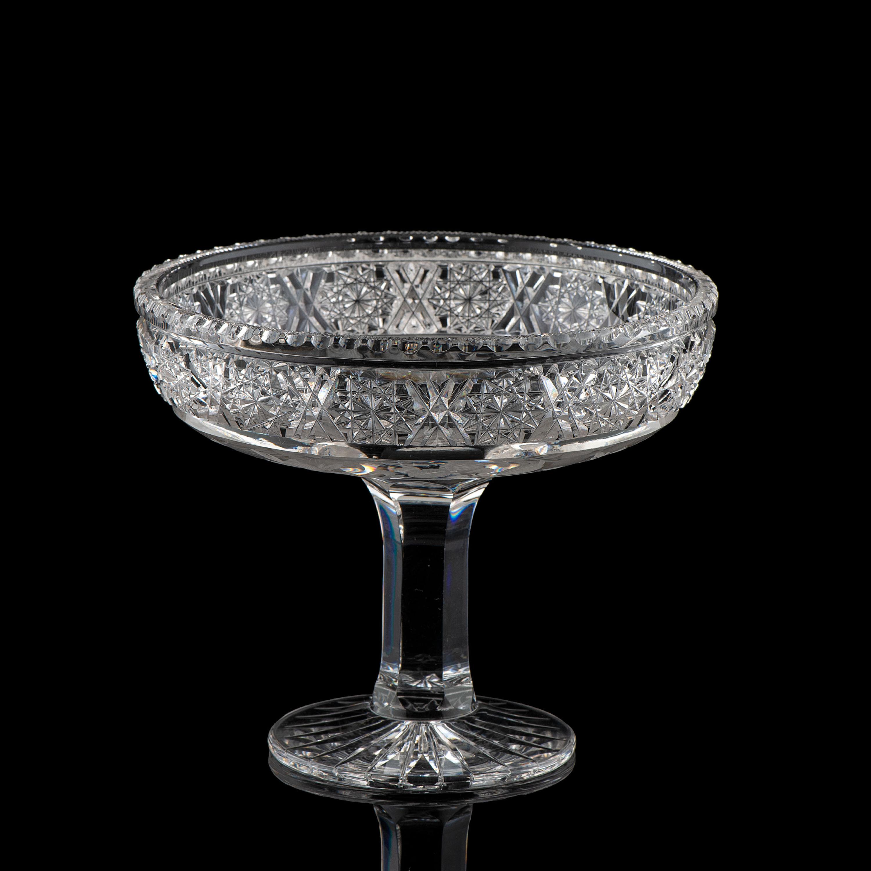 A Tuthill Cut Glass Compote with Primroses