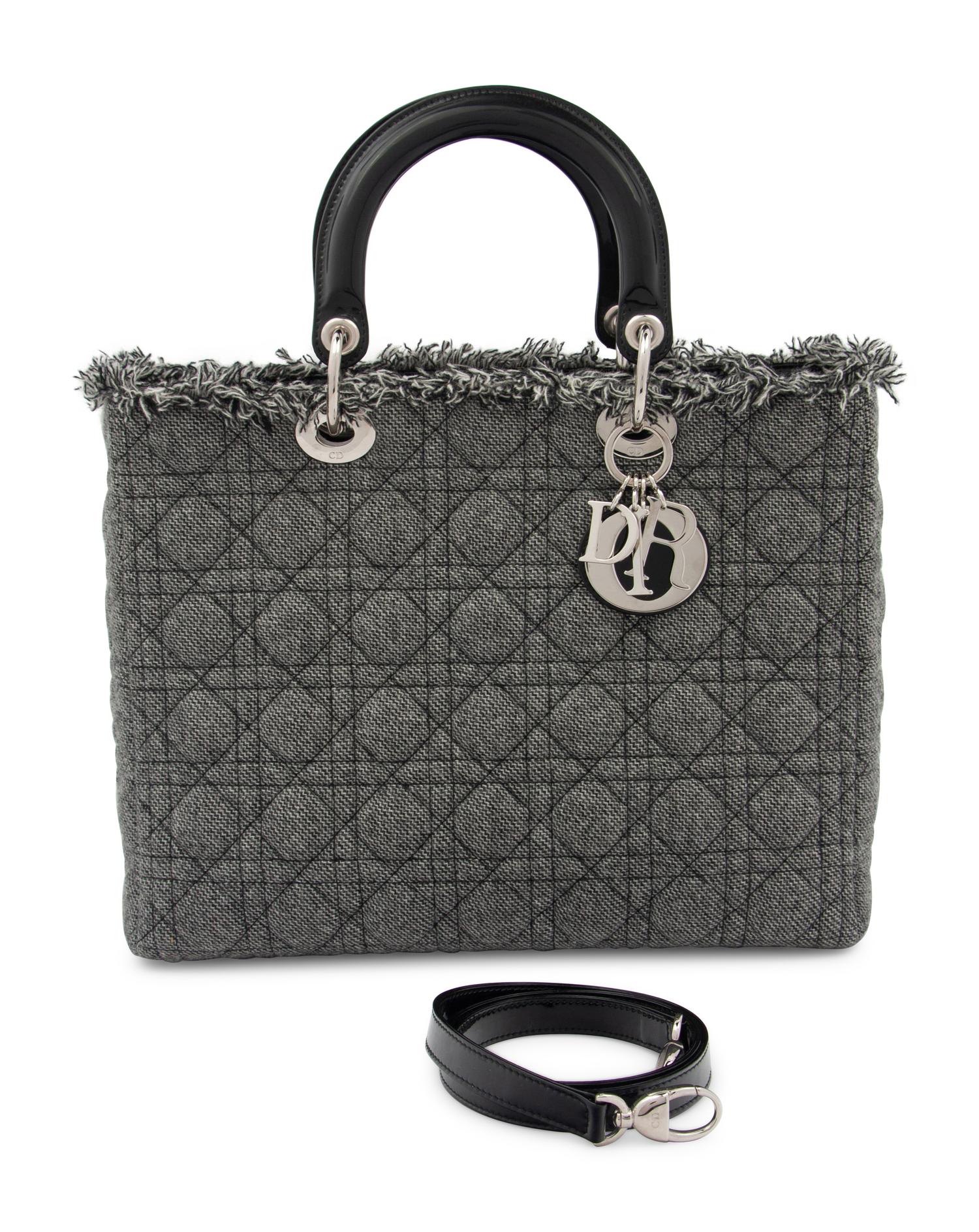Christian Dior Gray Wool Cannage Medium Lady Dior Bag, 2011