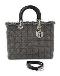Christian Dior Gray Wool Cannage Medium Lady Dior Bag, 2011