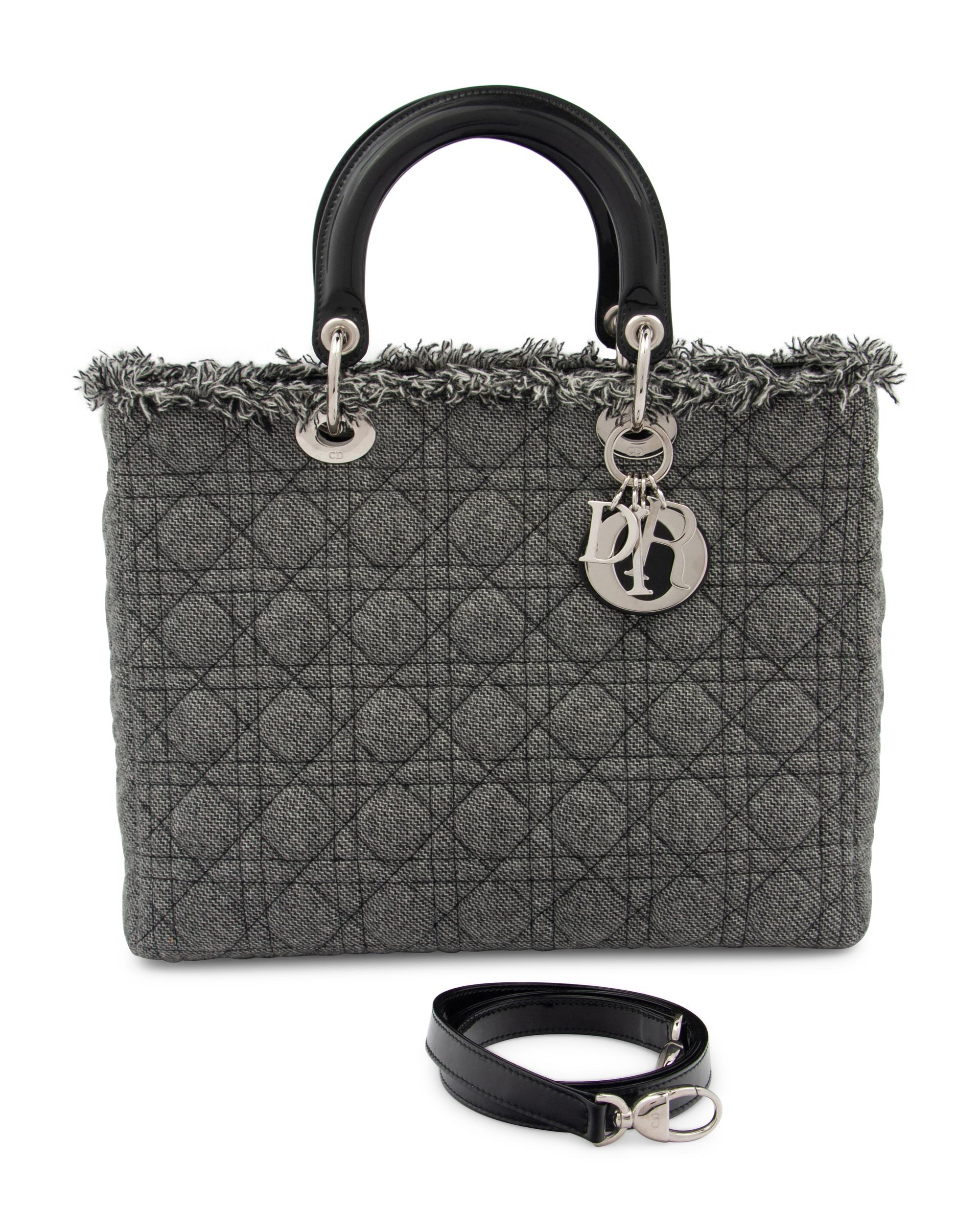 Christian Dior Gray Wool Cannage Medium Lady Dior Bag, 2011