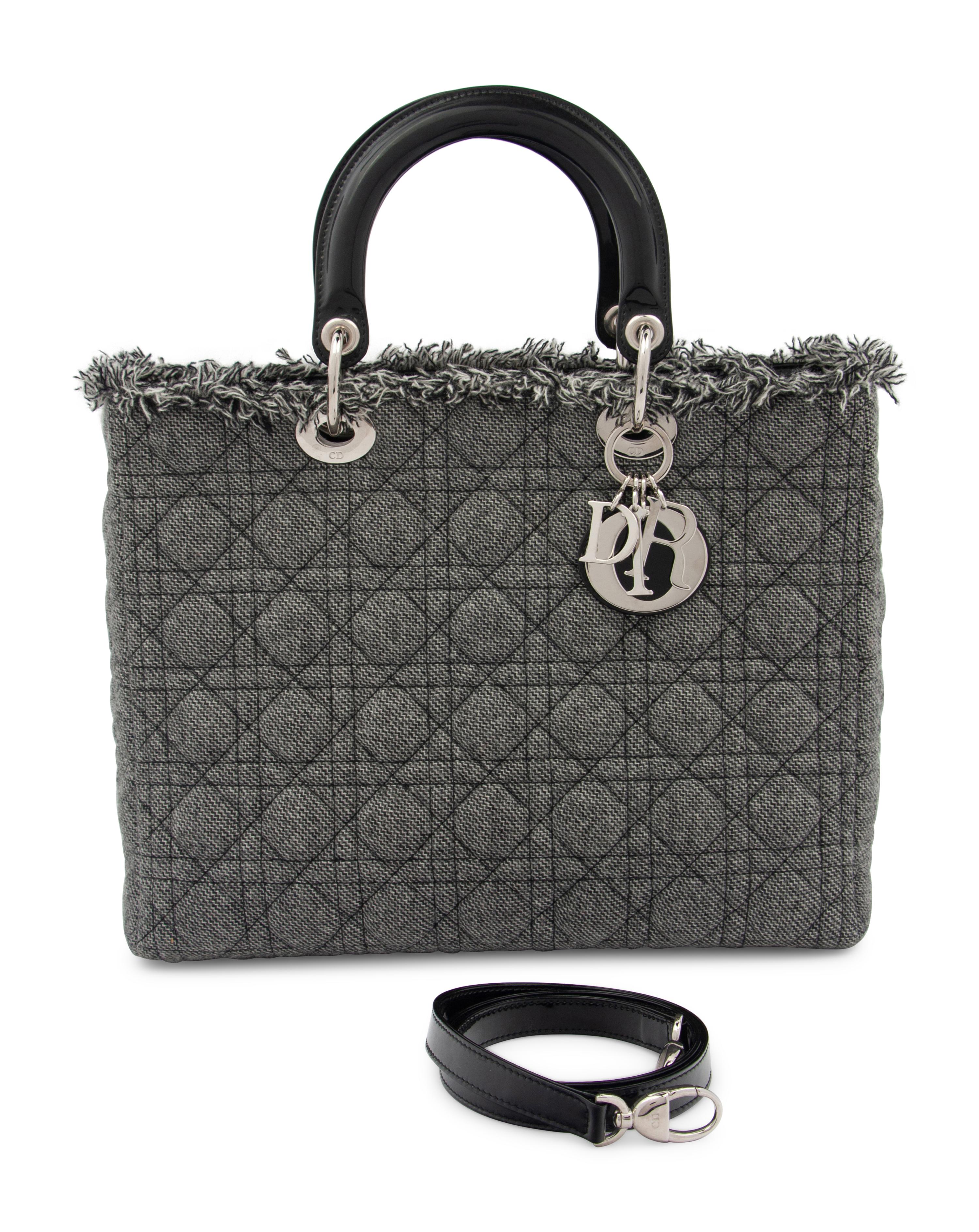 Christian Dior Gray Wool Cannage Medium Lady Dior Bag, 2011