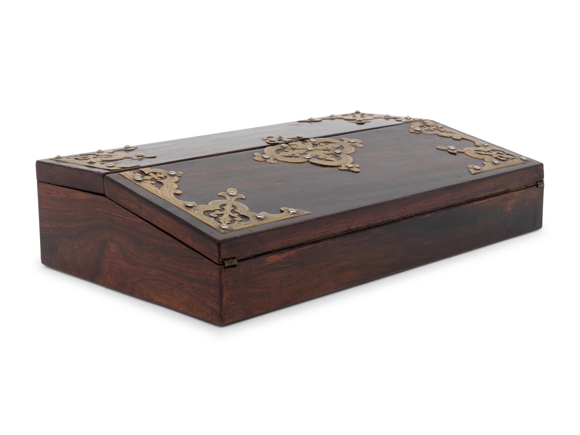 A Victorian Brass Mounted Rosewood Writing Slope