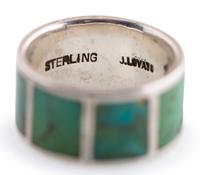 Sterling Silver Band Ring, set with Channel Inlaid Turquosie