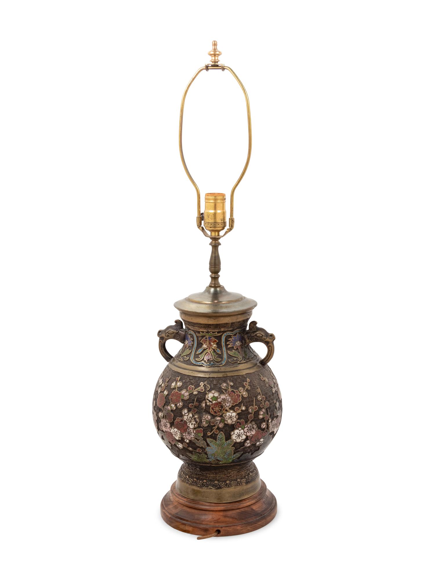 A Chinese Cloisonné Vase Mounted as a Lamp