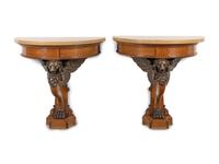 A Pair of North European Neoclassical Style Parcel-Gilt Oak Marble-Top Console Tables