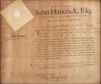 HANCOCK, John (1737-1793). Partly printed document signed (“John Hancock”), as Governor of Massachusetts, 22 June 1789.
