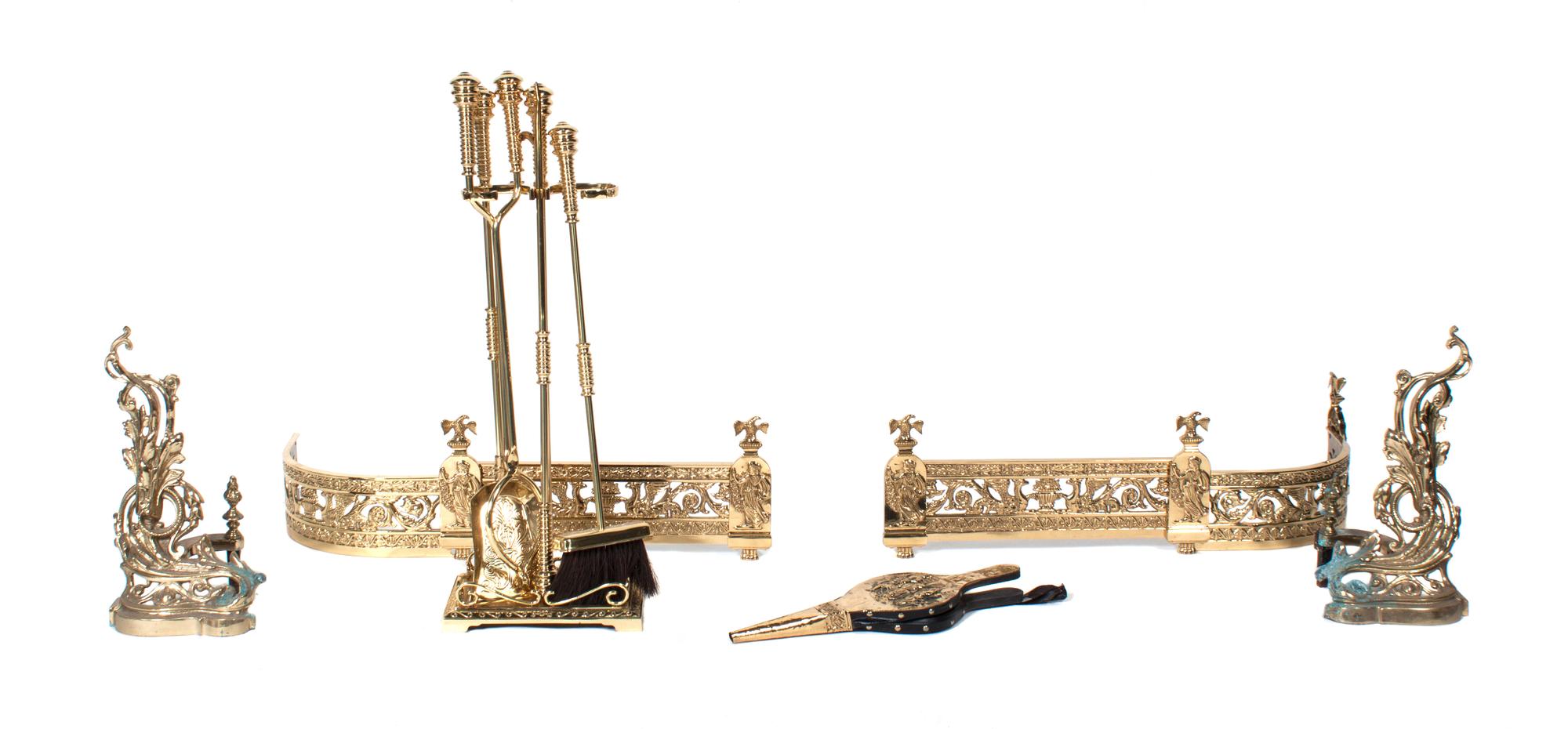 A Collection of Gilt Brass Fireplace Equipment Height of first 17 inches. — SECOND HALF 20TH CENTURY