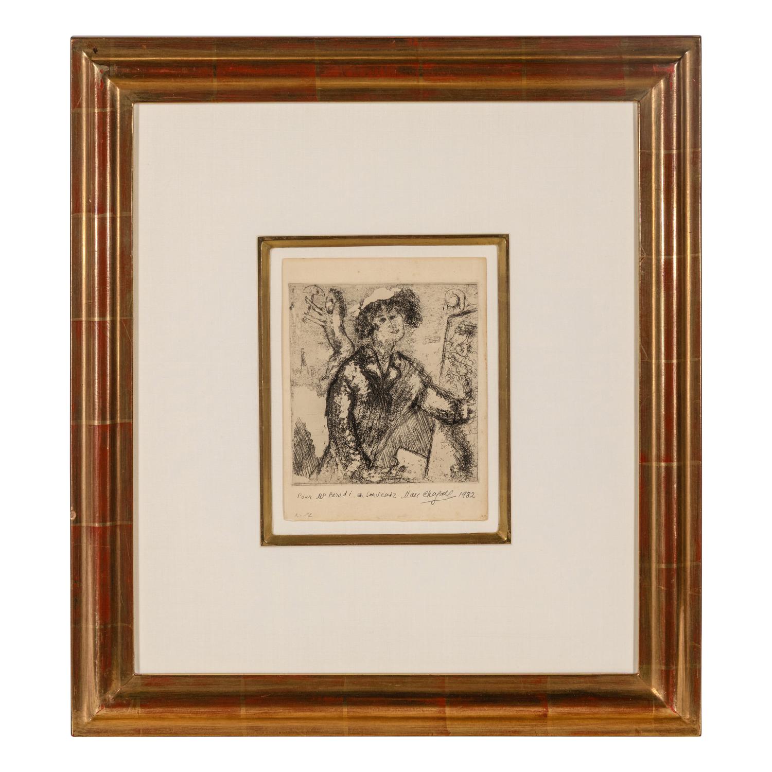 Marc Chagall (Belarusian/French, 1887-1985) — Autoportrait au chevalet (from Chagall et l'Ame Juive ) , 1931