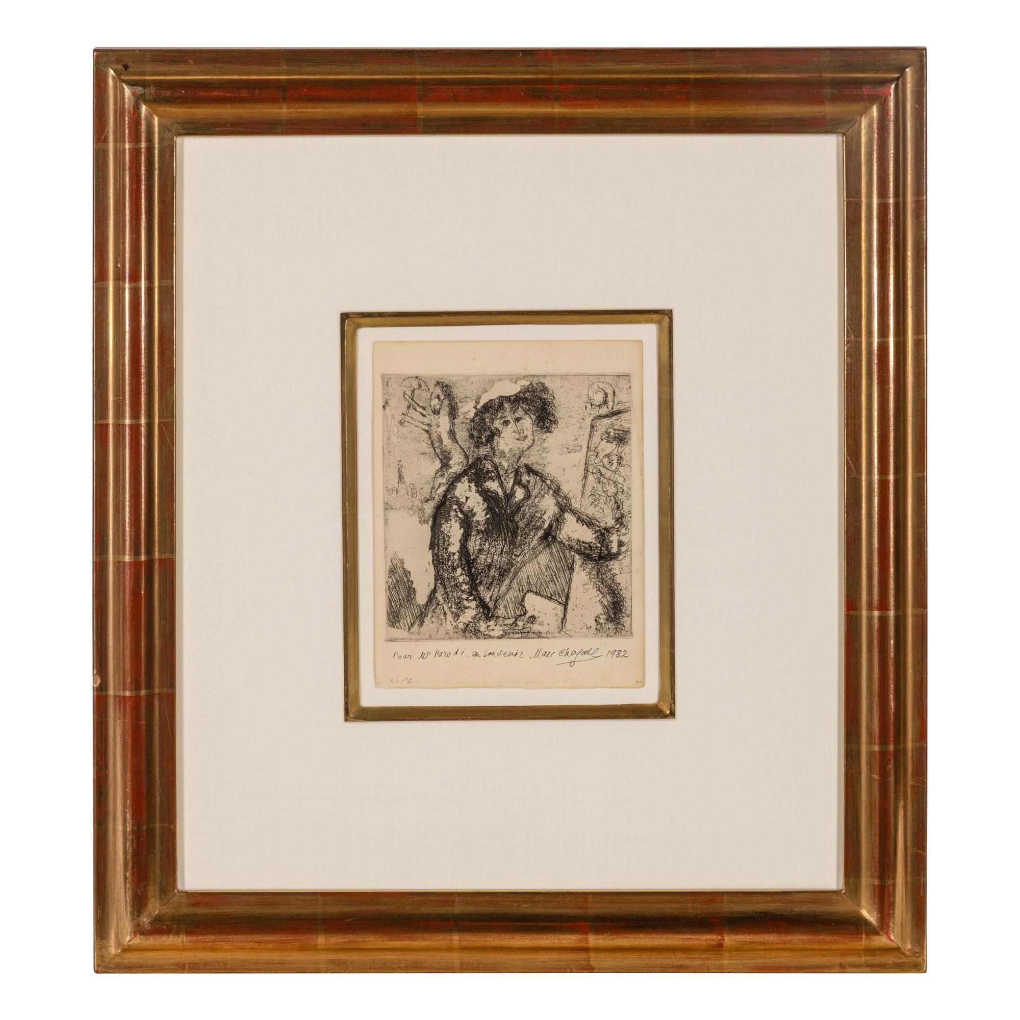 Marc Chagall (Belarusian/French, 1887-1985) — Autoportrait au chevalet (from Chagall et l'Ame Juive ) , 1931