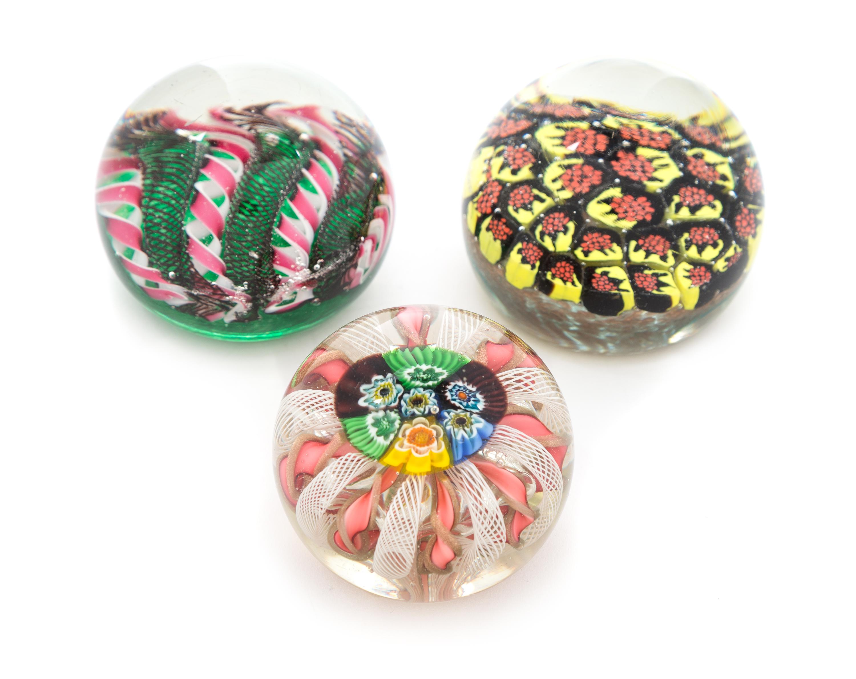 Three Various Murano Paperweights Diameter 3 inches