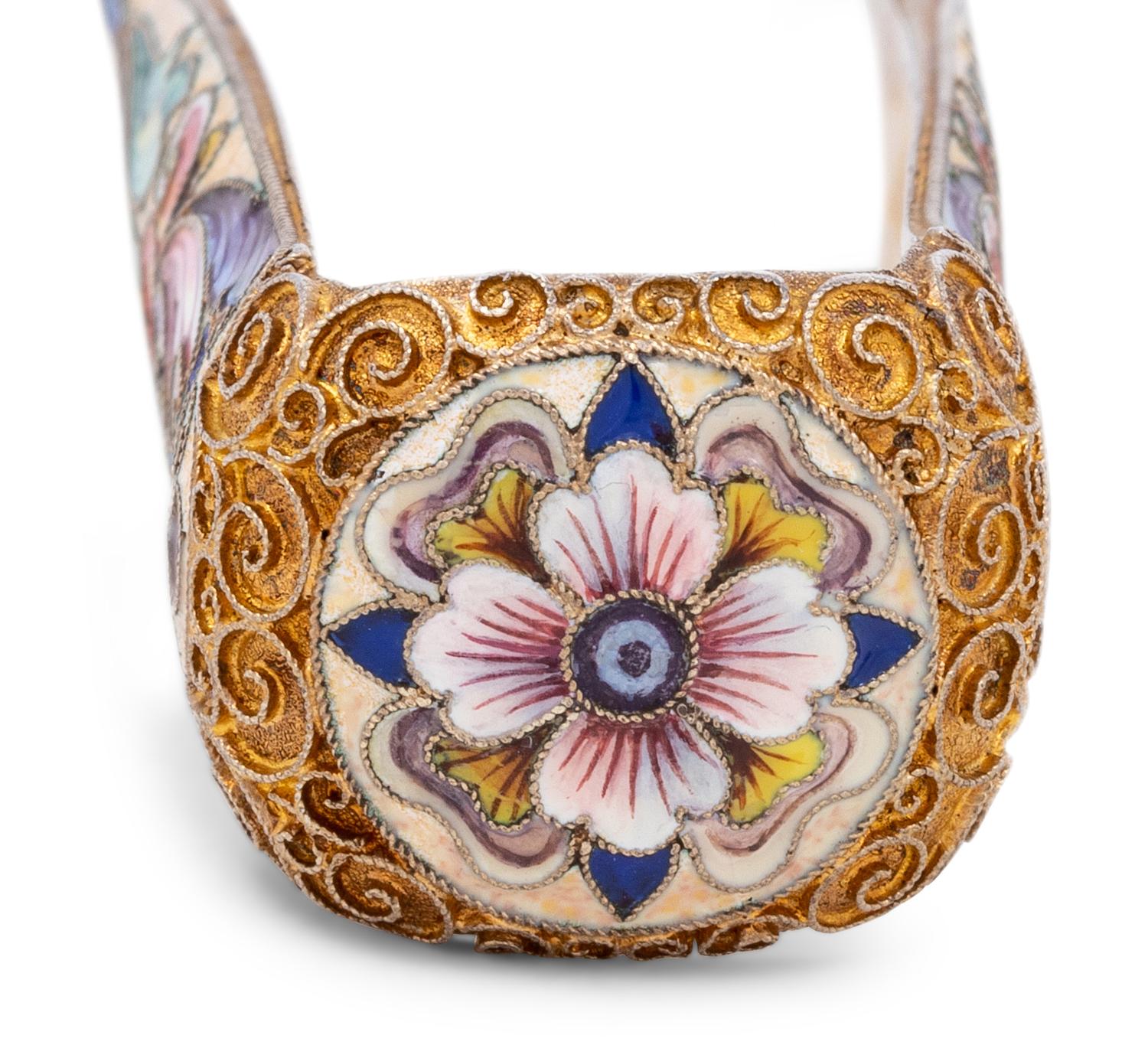 Four Feodor Ruckert Enameled Silver Tea Articles