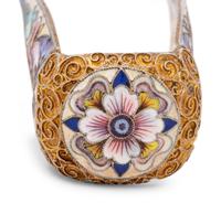 Four Feodor Ruckert Enameled Silver Tea Articles