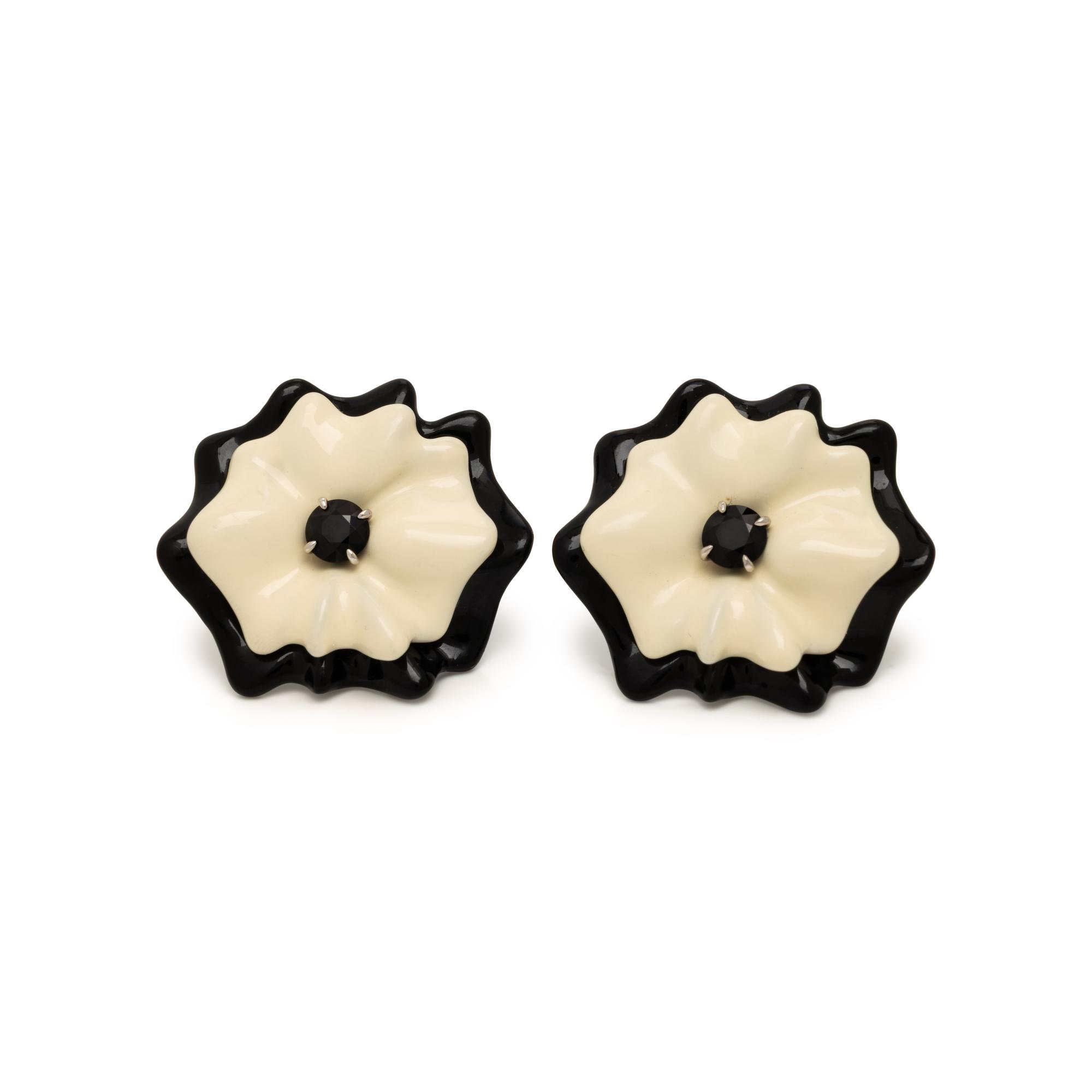 Sabbadini, ‘Colorful Flowers’, Spinel, Lacquer, and White Gold Earrings