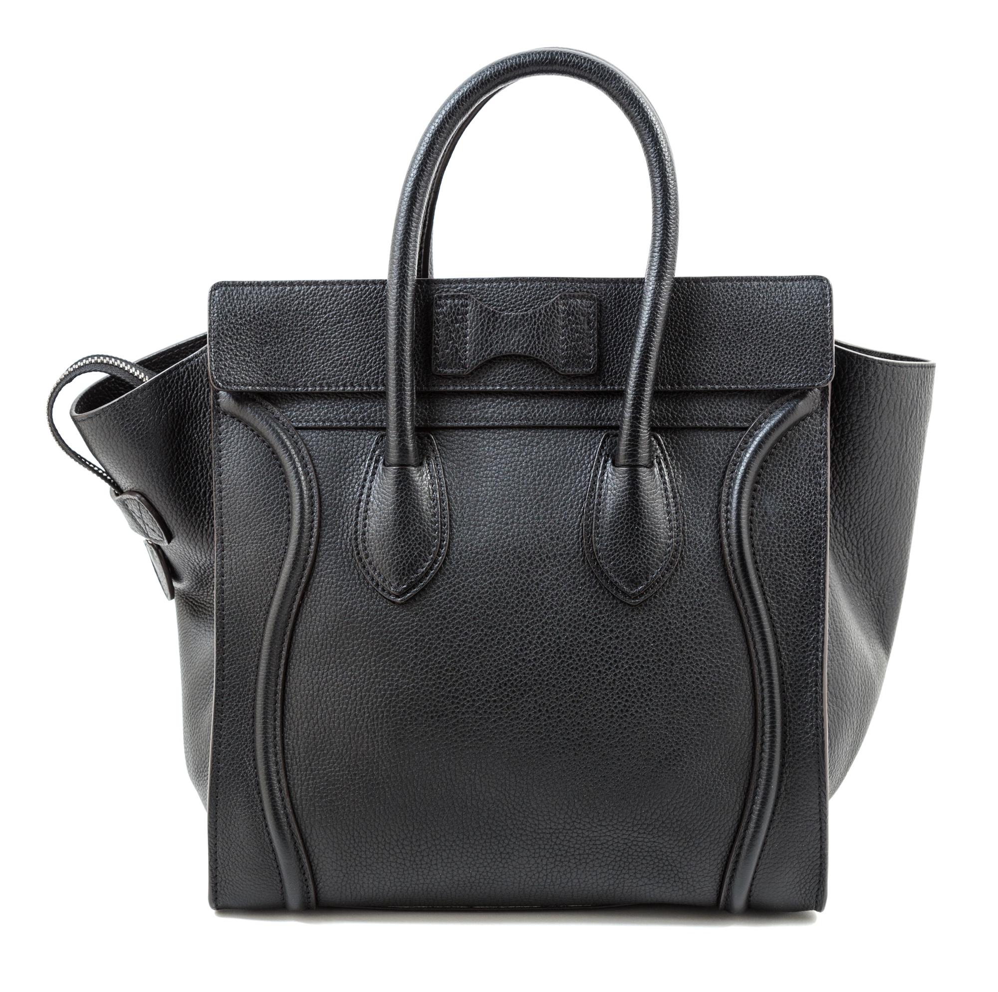 A Celine Black Leather Mirco Luggage Tote, 12" x 12" x 7"; Handle drop: 5".
