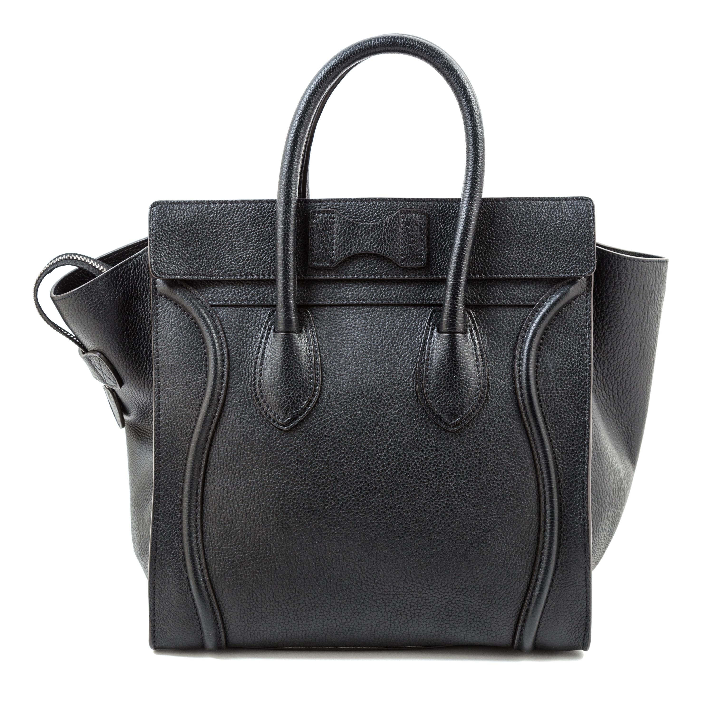A Celine Black Leather Mirco Luggage Tote, 12" x 12" x 7"; Handle drop: 5".