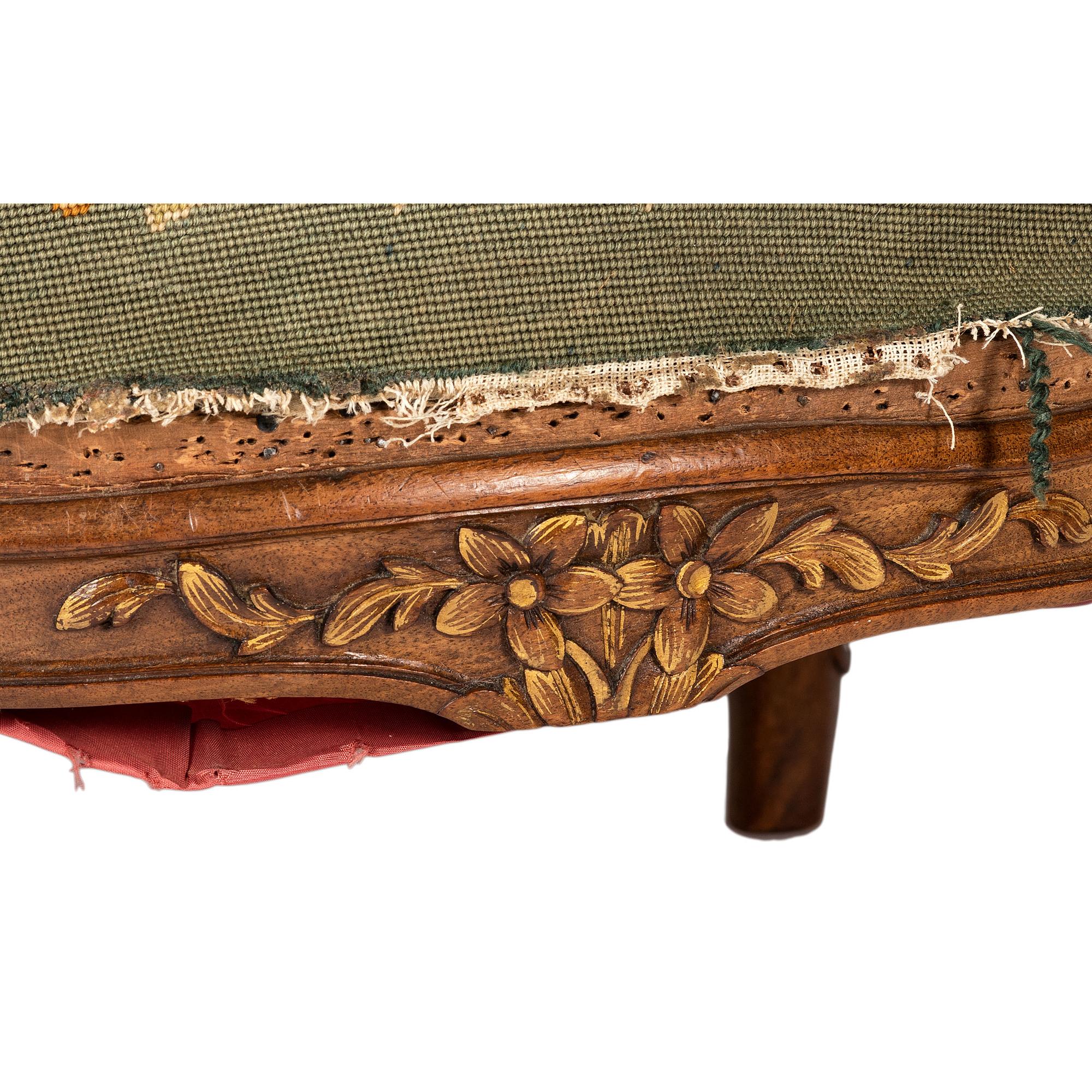 A Suite of Louis XV-Style Carved Walnut Needlework Upholstered Seating Furniture