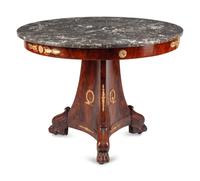 A Louis Phillippe Gilt Bronze Mounted Mahogany Marble-Top Center Table