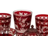 A Group of Bohemian Red Cut-to-Clear Etched Glassware