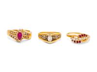 A Collection of 14 Karat Yellow Gold and Diamond Rings,