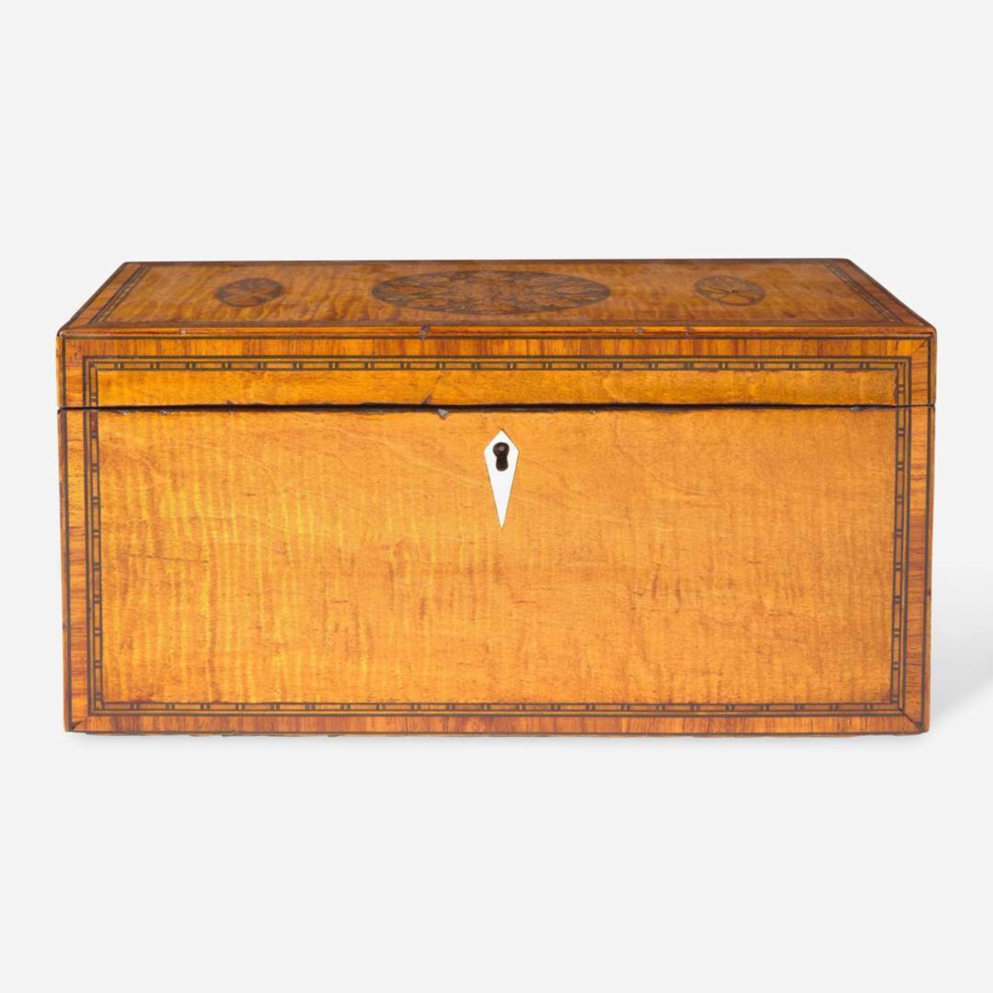 A Federal inlaid tiger maple or satinwood tea caddy circa 1800